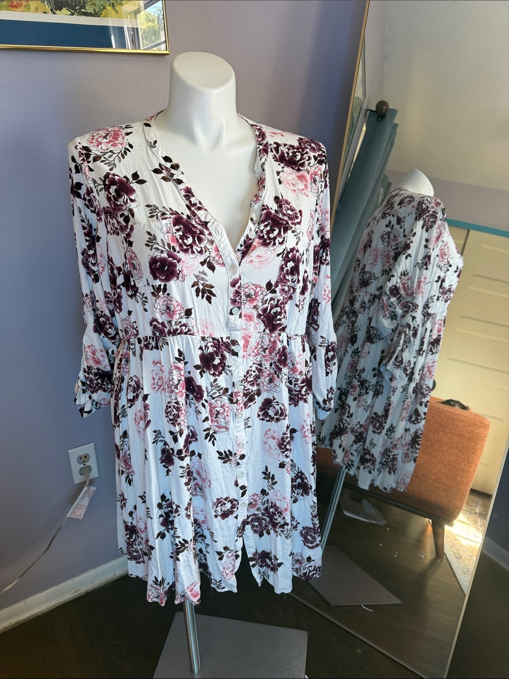 torrid White Mini Dress with Pink & Burgundy Floral